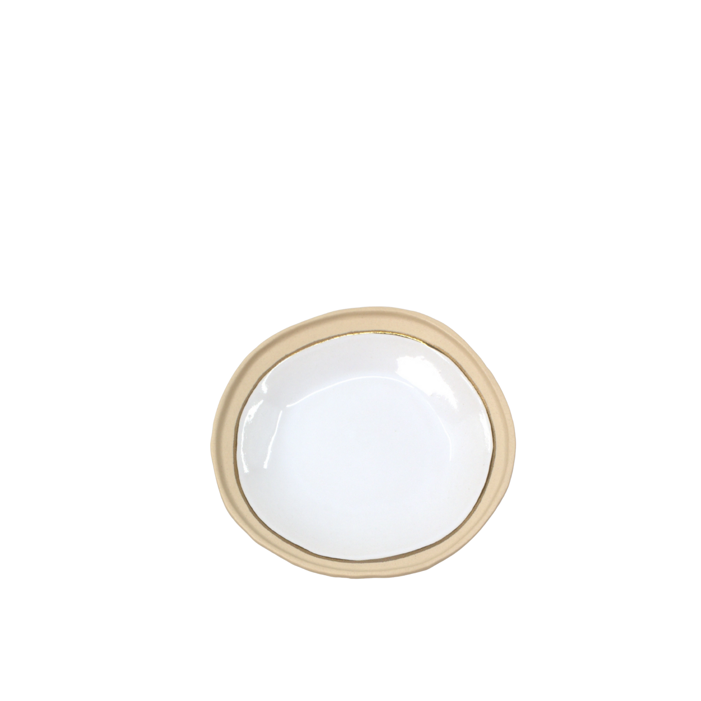Nosse Ubuntu Saucer Aura Gold – top view of Portuguese ceramic saucer with beige rim