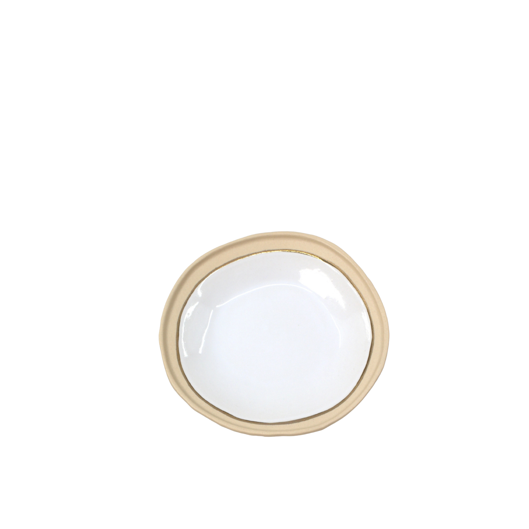Nosse Ubuntu Saucer Aura Gold – top view of Portuguese ceramic saucer with beige rim