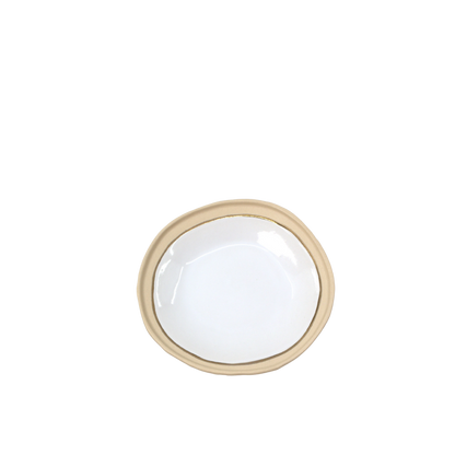 Nosse Ubuntu Saucer Aura Gold – top view of Portuguese ceramic saucer with beige rim