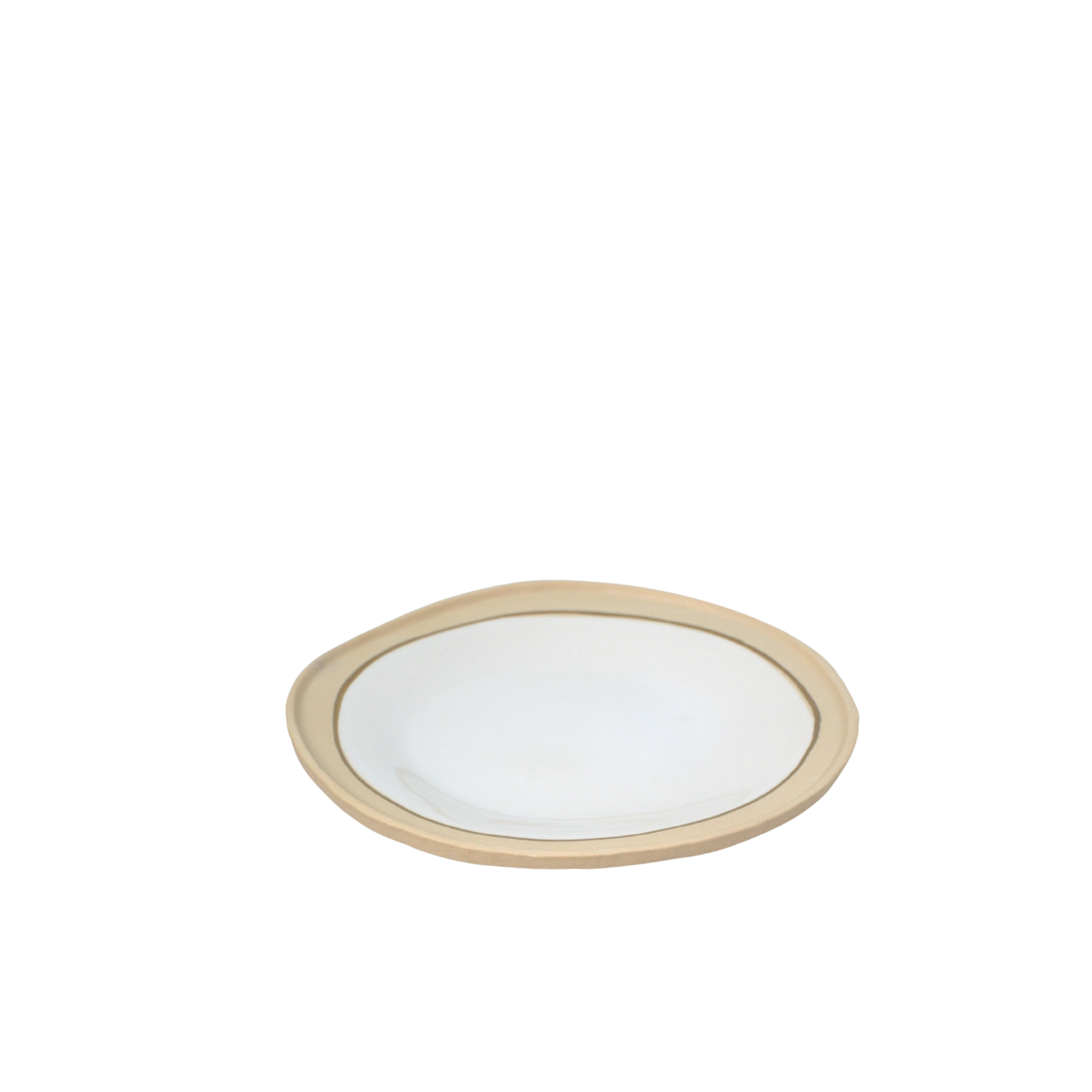 Side view of Nosse Ubuntu Dessert Plate – natural beige and white design