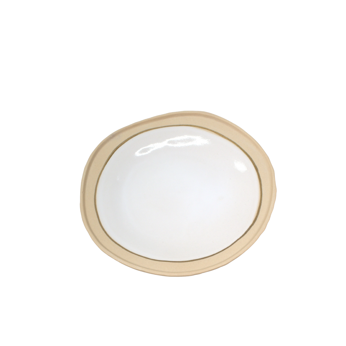 Nosse Ubuntu Dessert Plate Aura Gold – top view of Portuguese ceramic plate with beige rim and white center