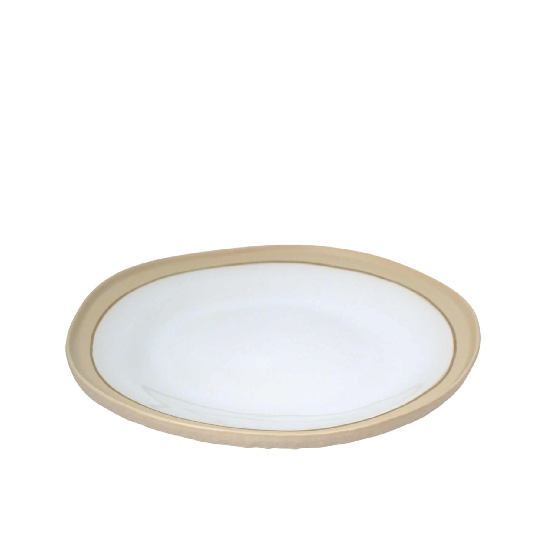 Nosse Ubuntu Plate Aura Gold – top view of modern Portuguese ceramic plate in beige and white