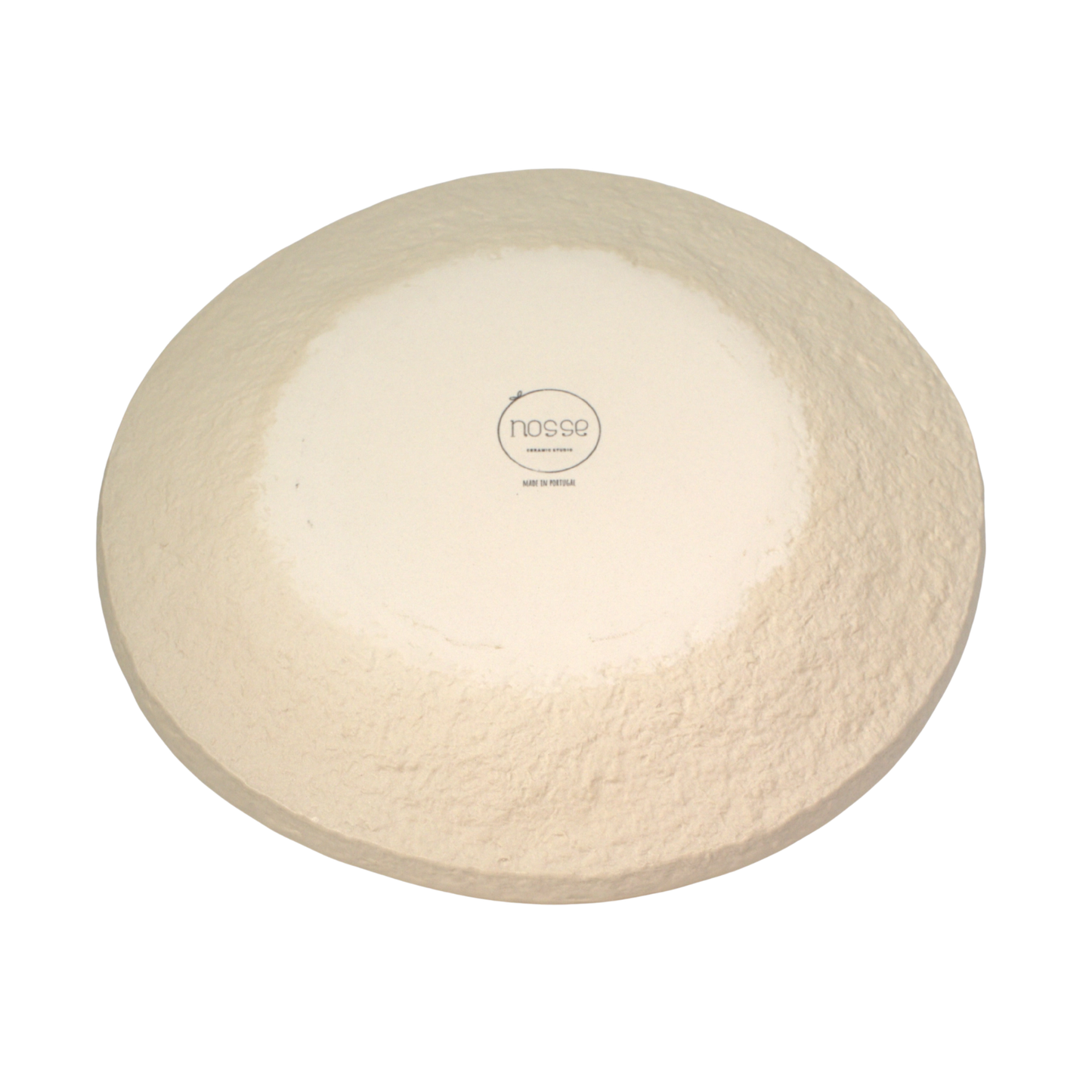 Back of Nosse Ubuntu Plate showing natural stoneware texture and logo
