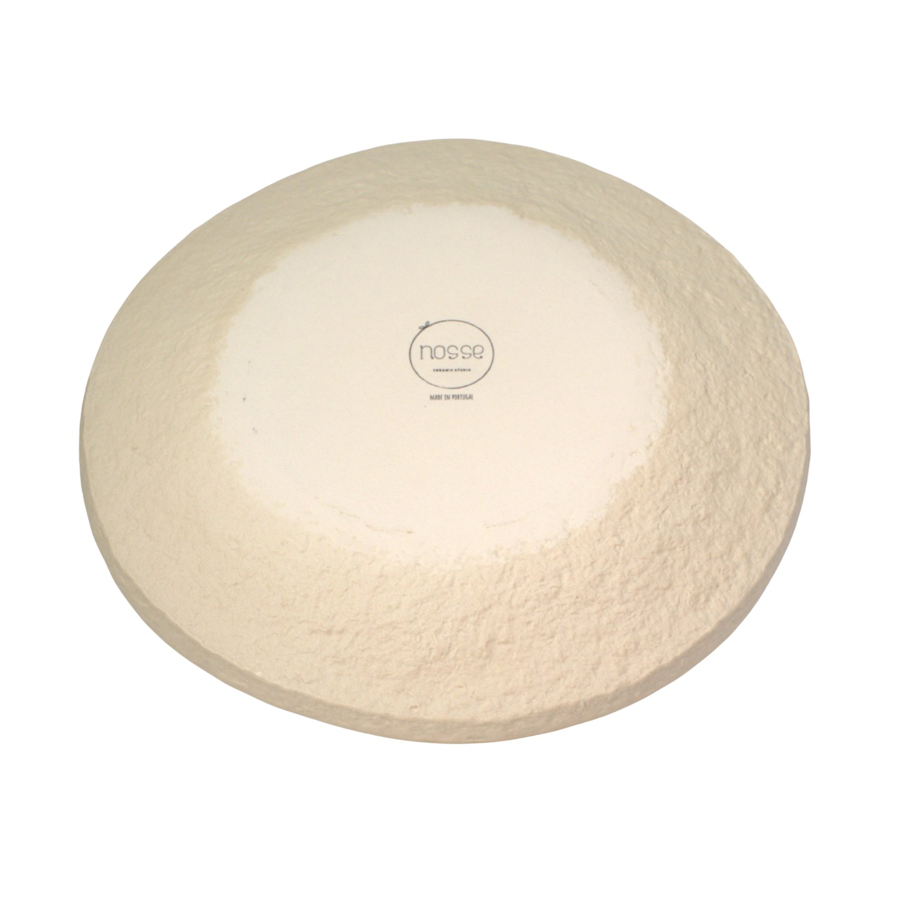 Back of Nosse Ubuntu Plate showing natural stoneware texture and logo