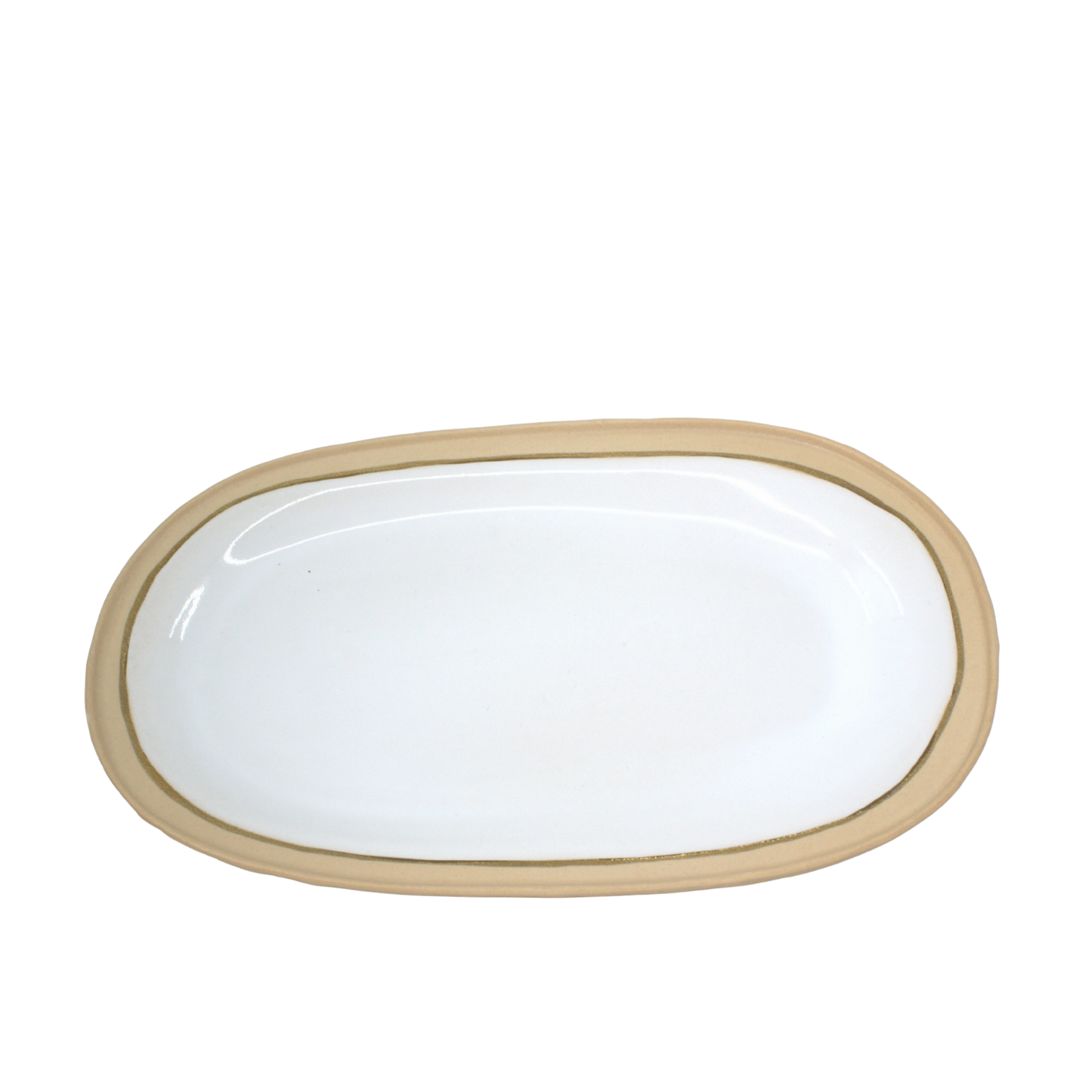 Nosse modern ceramic oval serving platter in beige and white, Portuguese-made tableware.