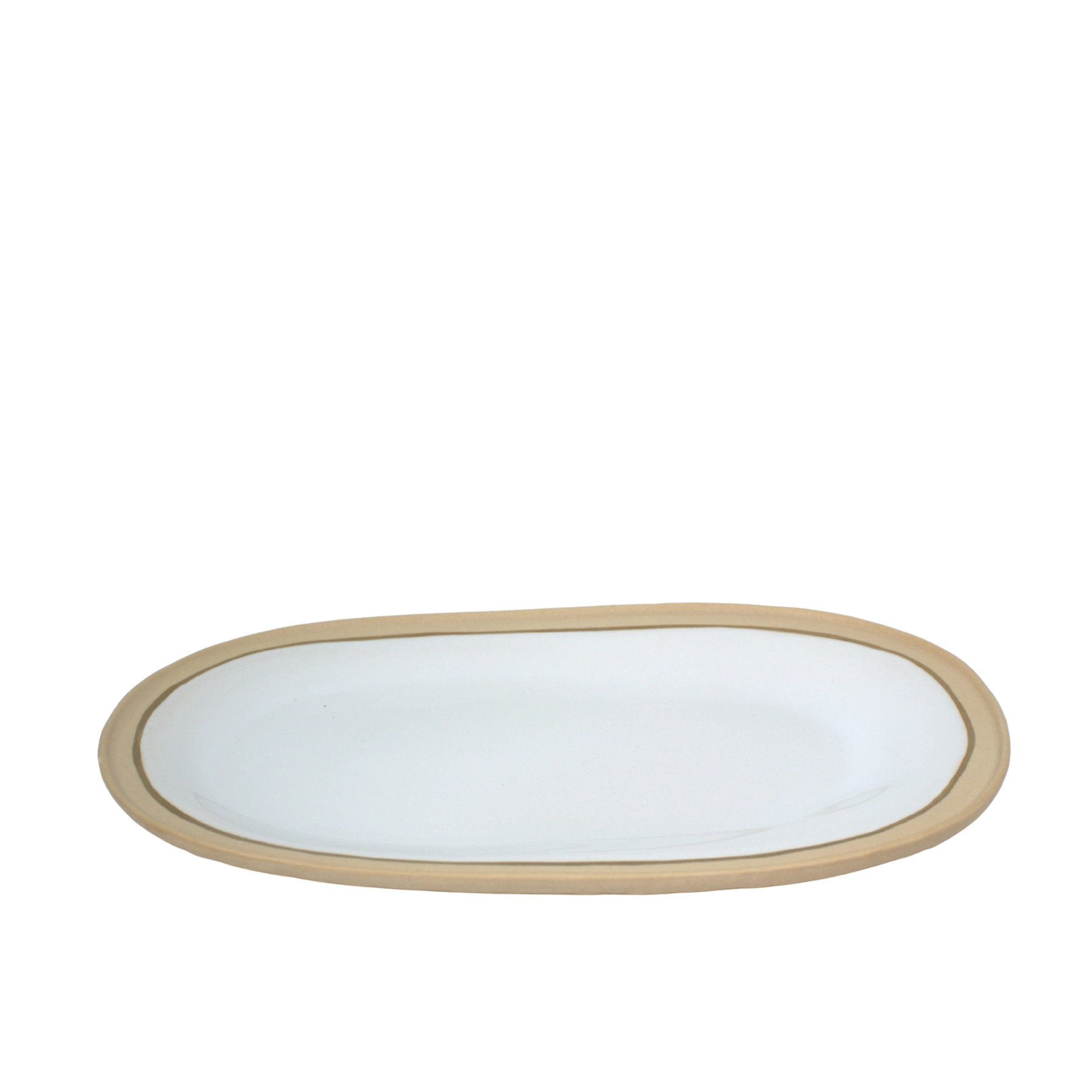 Nosse modern long oval ceramic serving plate, minimalist beige and white design made in Portugal.